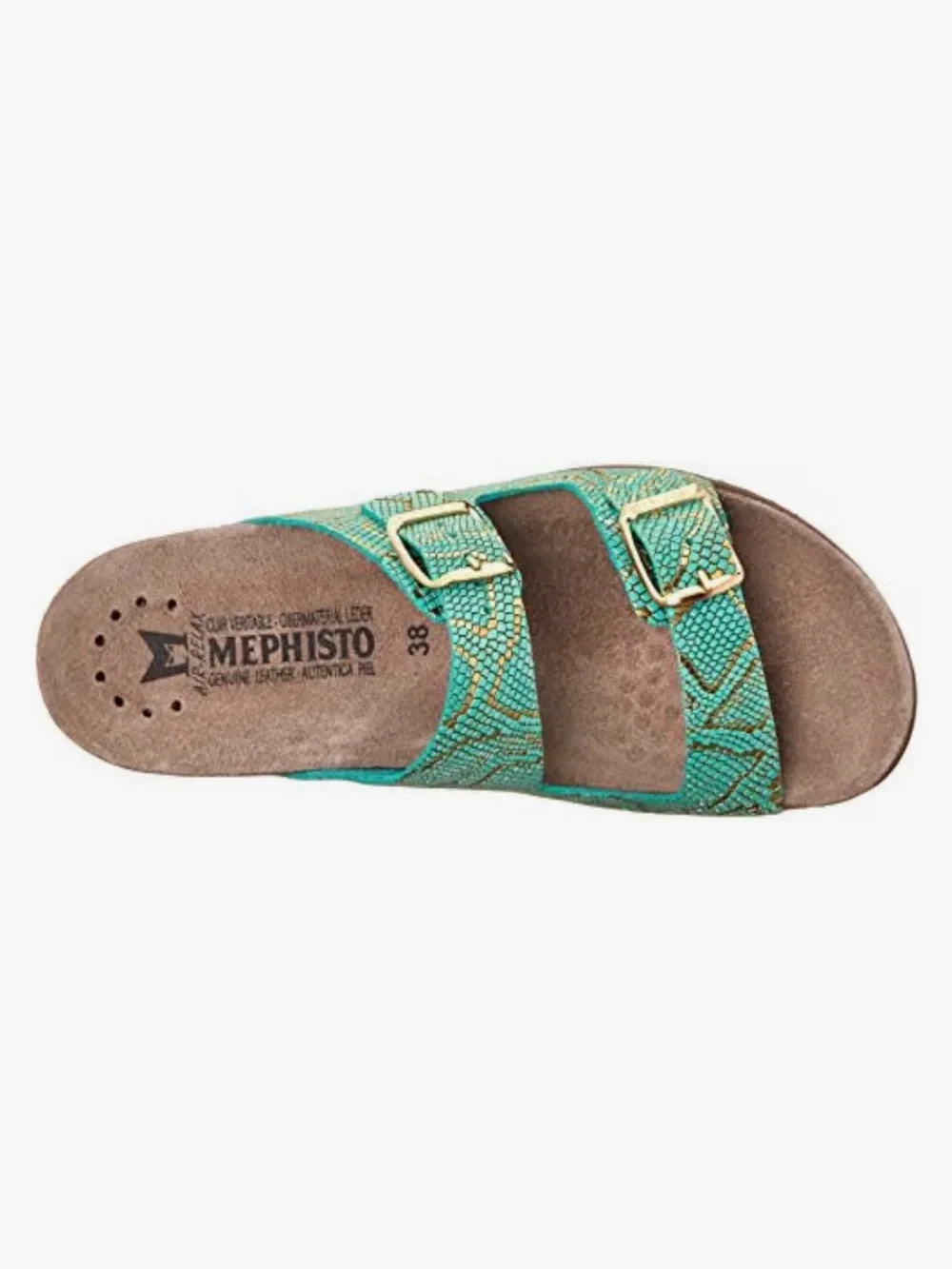 Mephisto Harmony Slip On Dual Buckle Strap Mint Nairobi Gold Slide Sandals Sz 37